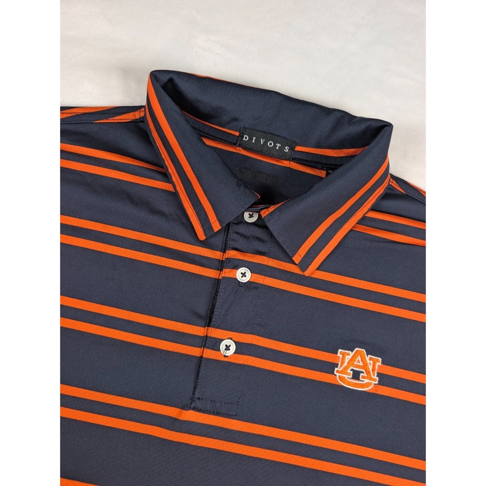 Auburn University Divots Polo Shirt Mens Medium Navy Orange Striped‎